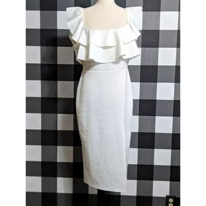 ASOS white ruffle top open back dress. NWT